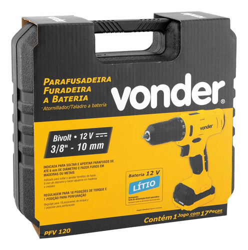 Parafusadeira E Furadeira Bateria 12v Bivolt Pfv120 Vonder