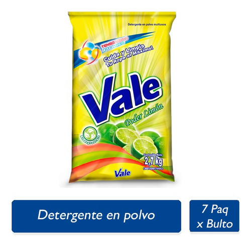 Detergente En Polvo Vale Limón Bulto De 7 Und 2,7 Kg C/u  