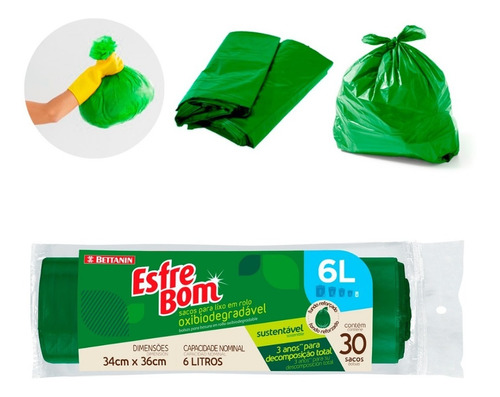 Saco Para Lixo Bio Degradável Resistente 6l Bt325 Esfrebom