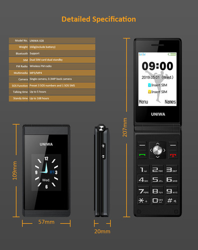 Flip Phone Sim Smartphone Botón Grande Para Personas Mayores