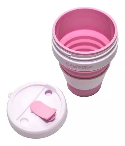 Vaso plegable de silicona de 480 ml rosado reutilizable