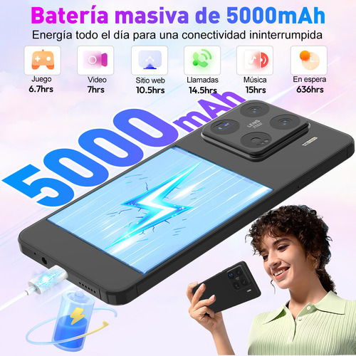 Celular 6.8 Screen Android Xnano 12 Sim Dual 4 Gb Ram 64 Gb Rom Hd + 60 Hz Phone Mobile Camera De 13+5 Mp Black, Big Battery Of 5000 Mah, Motopoco Incluye Adaptador, Color Negro