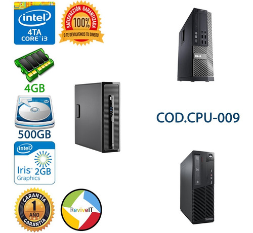 Cpu Core I3 4ta Cuarta 4gb 500gb Hp Dell Lenovo Slim Torre (Usado)