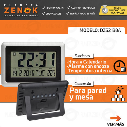 Imagen 2 de 8 de Reloj De Pared Grande Lcd Temperatura Fecha Snooze Alarma