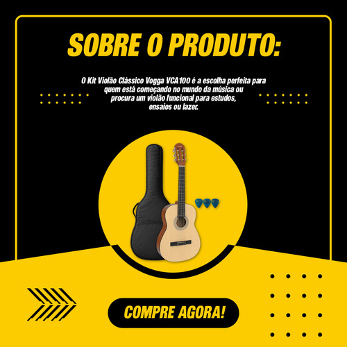 Kit Violão Clássico Vogga Vca100 Acústico Natural C/ Capa