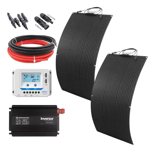 Kit Energia Solar Off Grid 200w Placa Flexivel Inverv. 127v Cor Preto Voltagem De Circuito Aberto 23.6v Voltagem Máxima Do Sistema 20v