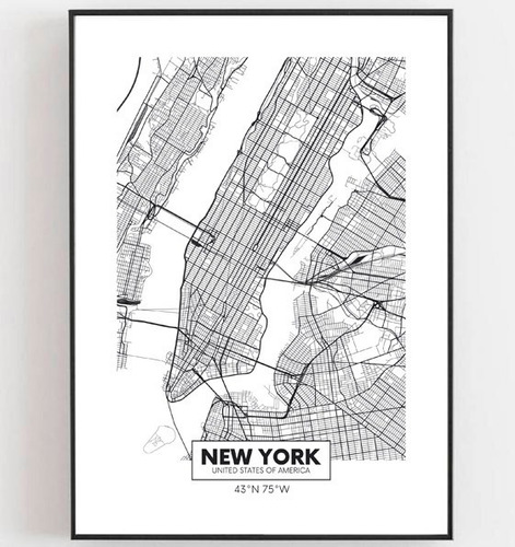 Lámina Cuadro Imprimible Mapa New York - Ciudades Del Mundo