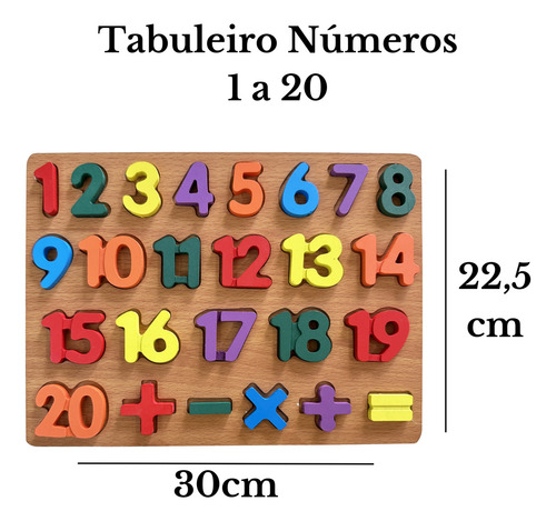 Tabuleiro Encaixe Números Madeira Brinquedo Educativo Cor 26 Peças