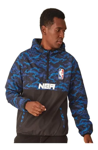 Jaqueta Nba Corta Vento Anorak Fechada Com Capuz Preta