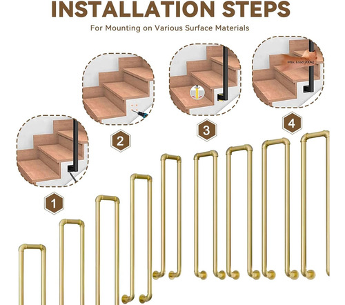 Outdoor Hand Rails For Steps, Fit 1 Or 3 Steps Exterior Stai