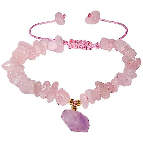 Pulsera Chip Reiki Amatista Cuarzo Rosa