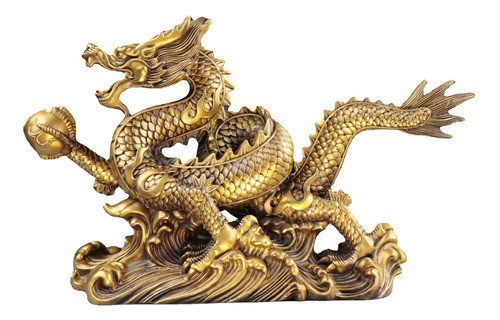 Escultura China De Bronce Con Forma De Dragón Feng Shui, Ofi