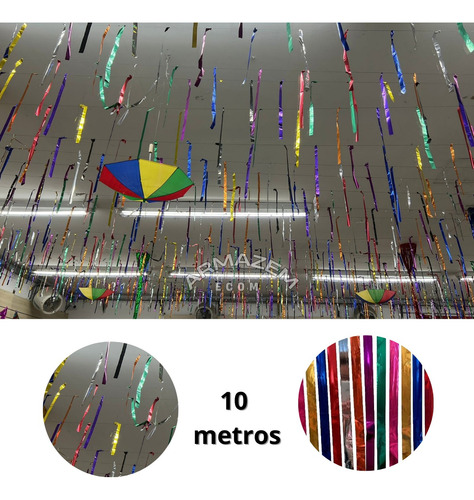 50 Metros Bandeirinha Fita Varal Metalizado Carnaval Festa