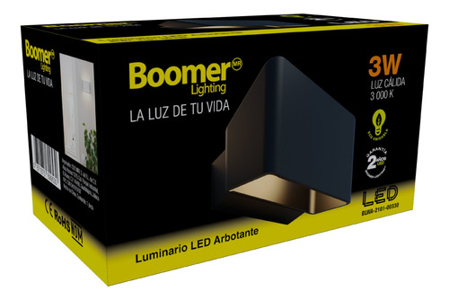 Lámpara Arbotante Box Negro, 3w, Luz Cálida, Interior