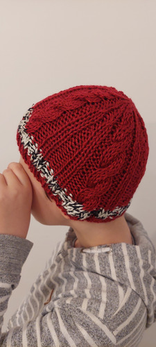Gorro De Lana Tejido A Mano Artesanal Gb02 Único Niño Bordó Rayado