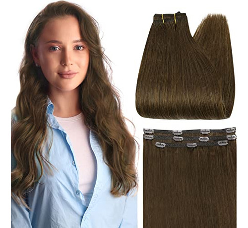 Clip Marrón Corto Brillo Completo En Extensiones Remy 42zhx