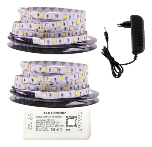 Kit 2 Fitas Led Rgbcct 5mts Ip20 6vias + Controlador Zigbee 