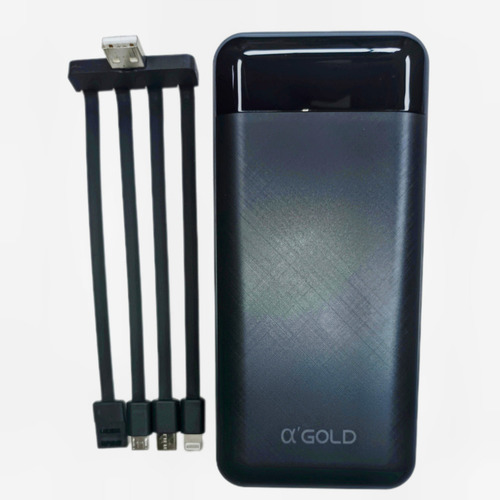 Power Bank 20.000 Mah Universal 4 Cabos Embutidos Qc 3.1a Cor Preto