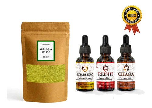 Moringa Em Pó 200g + Extratos Juba De Leão - Reishi - Chaga