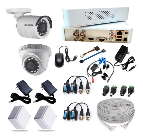 Kit Cctv Cámaras Seguridad Hikvision Dvr 4ch 2mp + 2 Cam 2mp