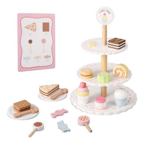 Juego De Cafetera Para Niños Y Soporte De Postre De Madera,