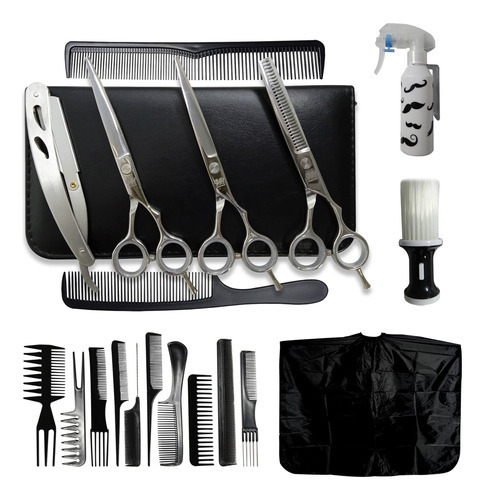 Kit Completo 3 Tesouras Cabelo Profissionais Pentes Capa Hd Cor Silver