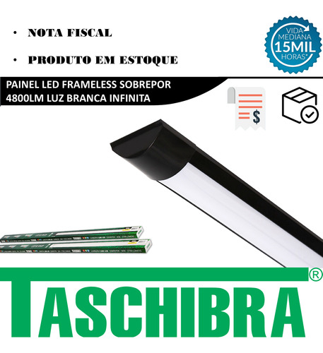 Kit 4 Luminaria Slim Preta 36w Sobrepor 100cm Neutra 4000k