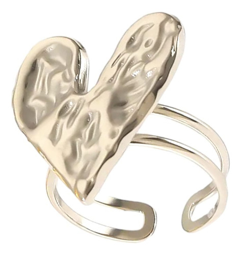 Anillo De Corazón Ajustable Acero Inoxidable Chapado En Oro