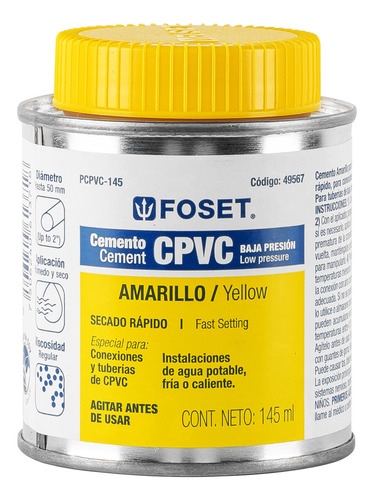 Cemento Para Cpvc En Bote De 145 Ml, Baja Presión 49567