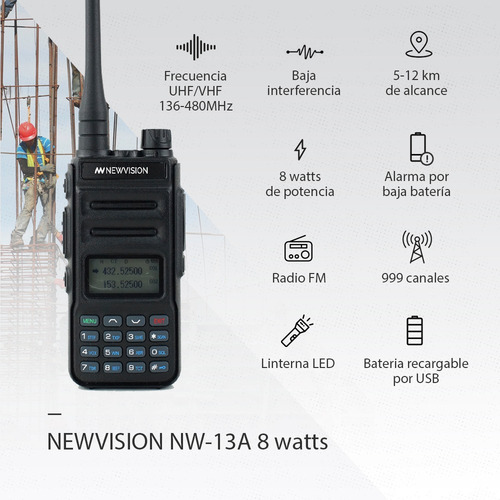 Kit X 4 Handy Radio Walkie Talkie Newvision Uhf Vhf 8w