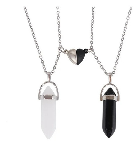 Collares De Pareja Piedra Colgante Obsidiana Y Cuarzo Amor 