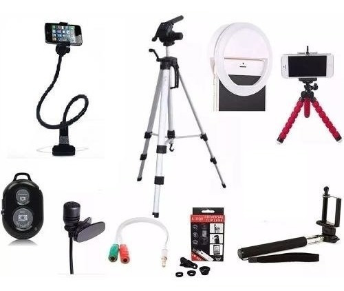 Kit Youtuber Tripé 1,20 Anel Flash Led Suporte Braço Celular