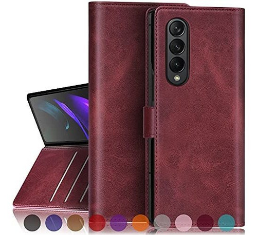 Funda Para Samsung Galaxy Z Fold 3 Cuero/bloqueo Rfid/bordo