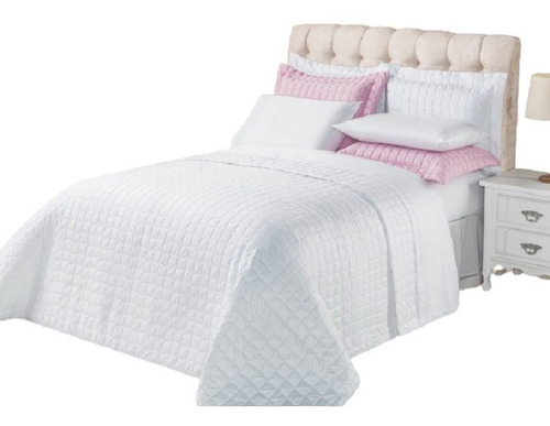 Cobre Leito + Jogo Lençol Casal Queen Top Line 7 Pç 180 Fios Cor Branco