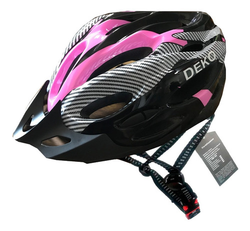 Capacete Com Sinalizador Led Ciclismo Bike Rosa Preto Tam G