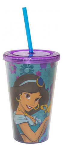 Copo Com Canudo Princesa Jasmine Aladdin 450ml - Disney Cor Lilás
