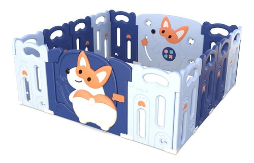 Corral De Plástico Bebés Playpen Azul Plegable 12+2 Paneles