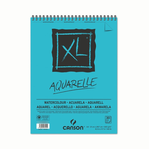 Bloco Espiral Papel Canson Xl Aquarelle A4 300g 30 Folhas Aq