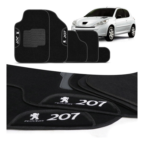 Tapete Peugeot 207 2007 A 2013 Carpete Preto Logo Bordado