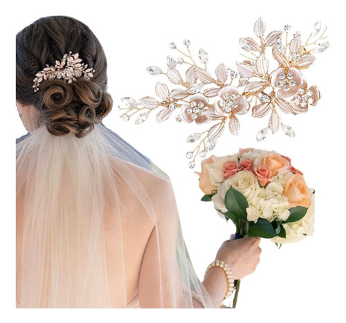Pasador De Novia Clip De Diamantes De Imitación Flores 1pz