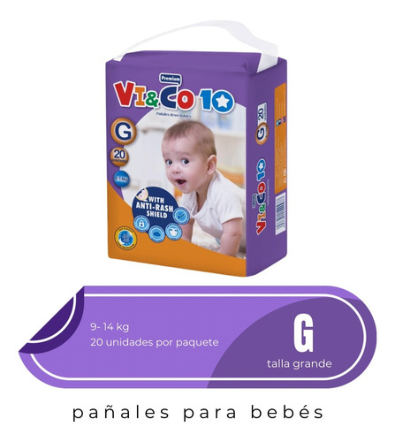 Pañales Para Bebe Vi&co 10 - Talla G - Bulto 6 Paq 