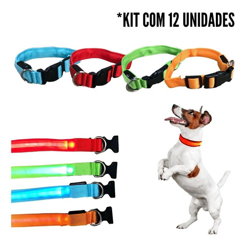 12 Coleiras Para Cachorro Pet Com Led Tamanho P Regulável 