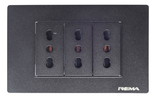 Enchufe 10/16a Triple Línea Arrayán Negro Rema