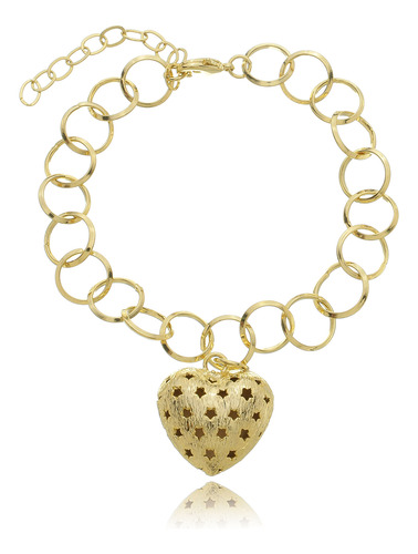 Pulseira Elos Com Coração - Banho Prata 925 Ou Ouro 18k