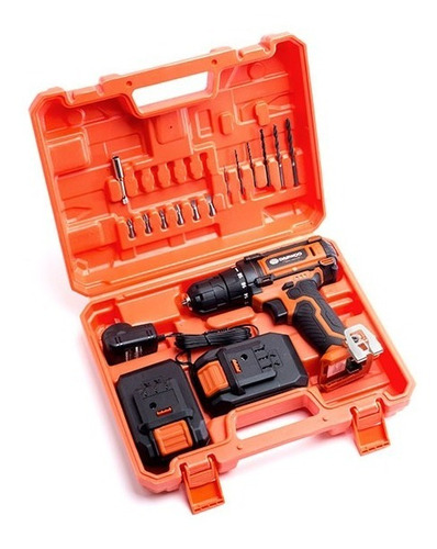 Imagen 7 de 9 de Taladro percutor atornillador inalámbrico de 10mm Daewoo DACD1800V 18V + accesorio con maletín de transporte 220V