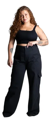 Calça Sarja Sawary Plus Size Wide Leg