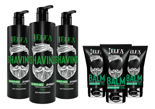 Combo 3 Shaving + 3 Balm Para Barba - Elfa For Man - Atacado
