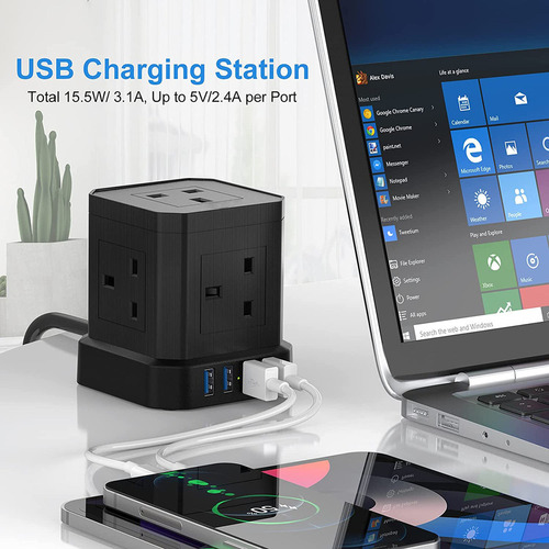 Cabo De Extensão Em Cubo Com Usb, Plugue De 5 Vias, 4 Usb, C