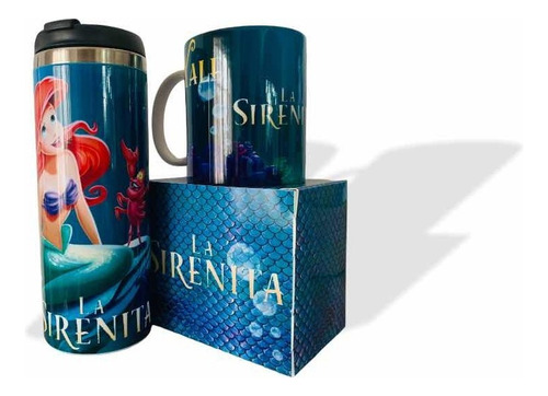 Taza+termo Diseño La Sirenita Color Verde Oscuro