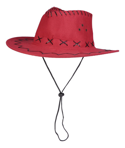 Sombrero Vaquero Rojo Estilo Western De Ante Artificial Con